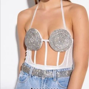 Akira rhinestone mesh bodysuit